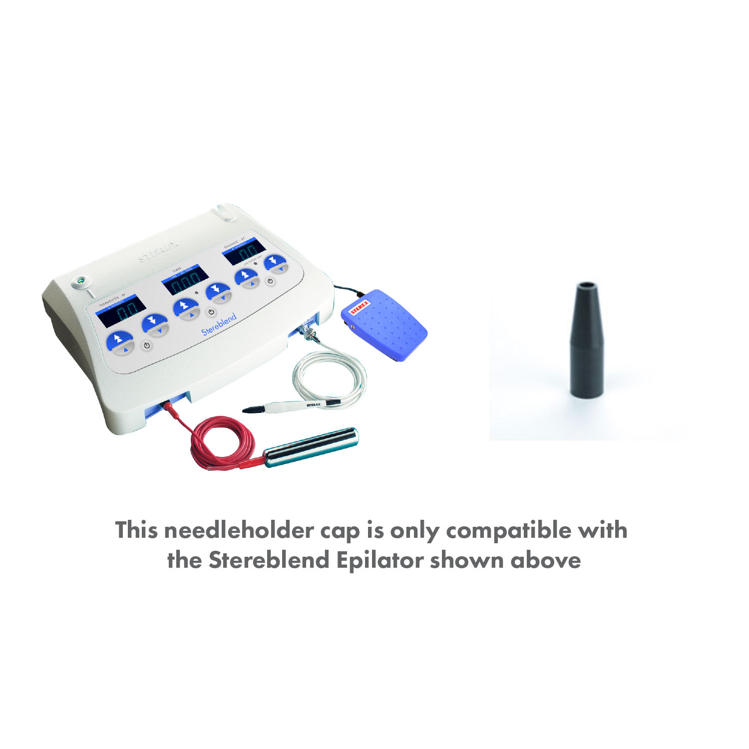 Stereblend needleholder cap with description | Prestige Electrolysis + Spa Supply