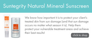 Suntegrity Natural Mineral Sunscreen. We know how important it is to protect your client's treated skin from sun damage (and that sun damage occurs no matter what season it is). Help them protect your vulnerable treatment areas and achieve their best results! Click to shop.