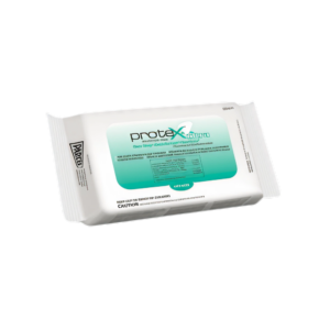 White rectangular packet with a teal gradient label, oriented diagonally, likely a consumer wipe product on a black background