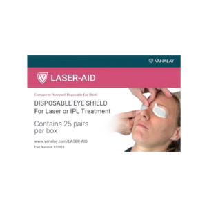 Laser-AID disposable eye shield box for laser or IPL treatment; contains 25 pairs per box.