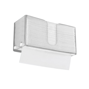 Silver metal cash drawer with a white receipt partially protruding from the slot
